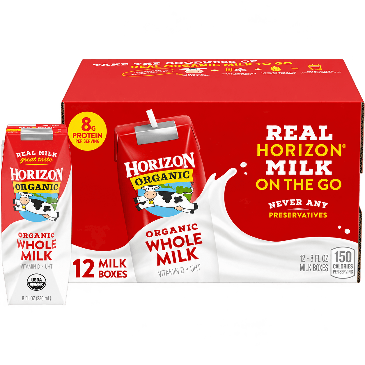 Horizon Organic Shelf Stable Whole Milk, 8 fl oz Boxes (Demo)