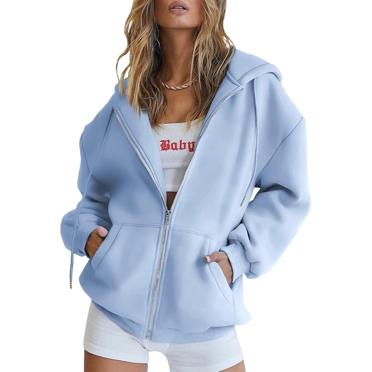 AUTOMET Women's Oversized Full-Zip Hoodie with Pockets
