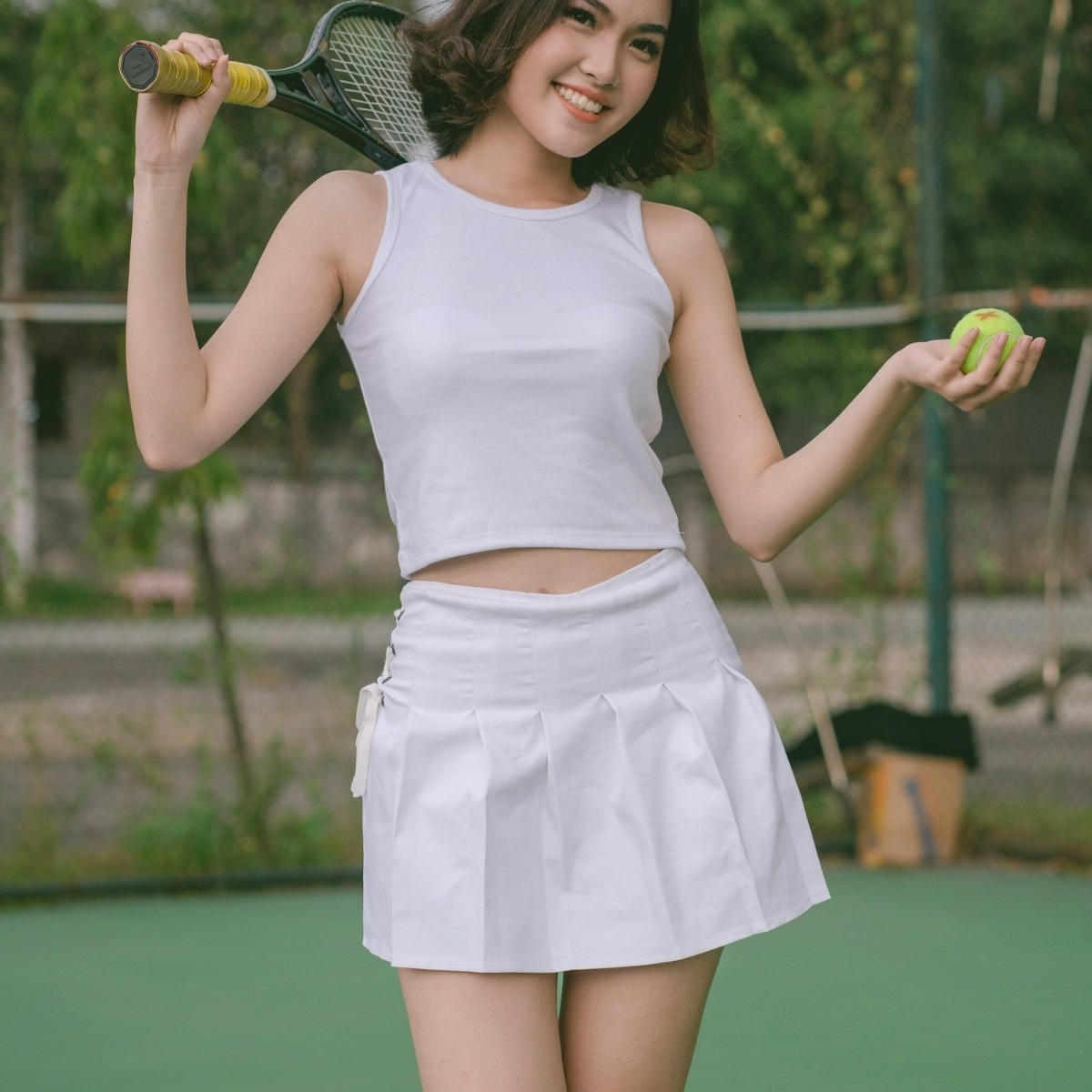 PINSPARK Women's 14" Pleated Tennis Skirt with Pockets