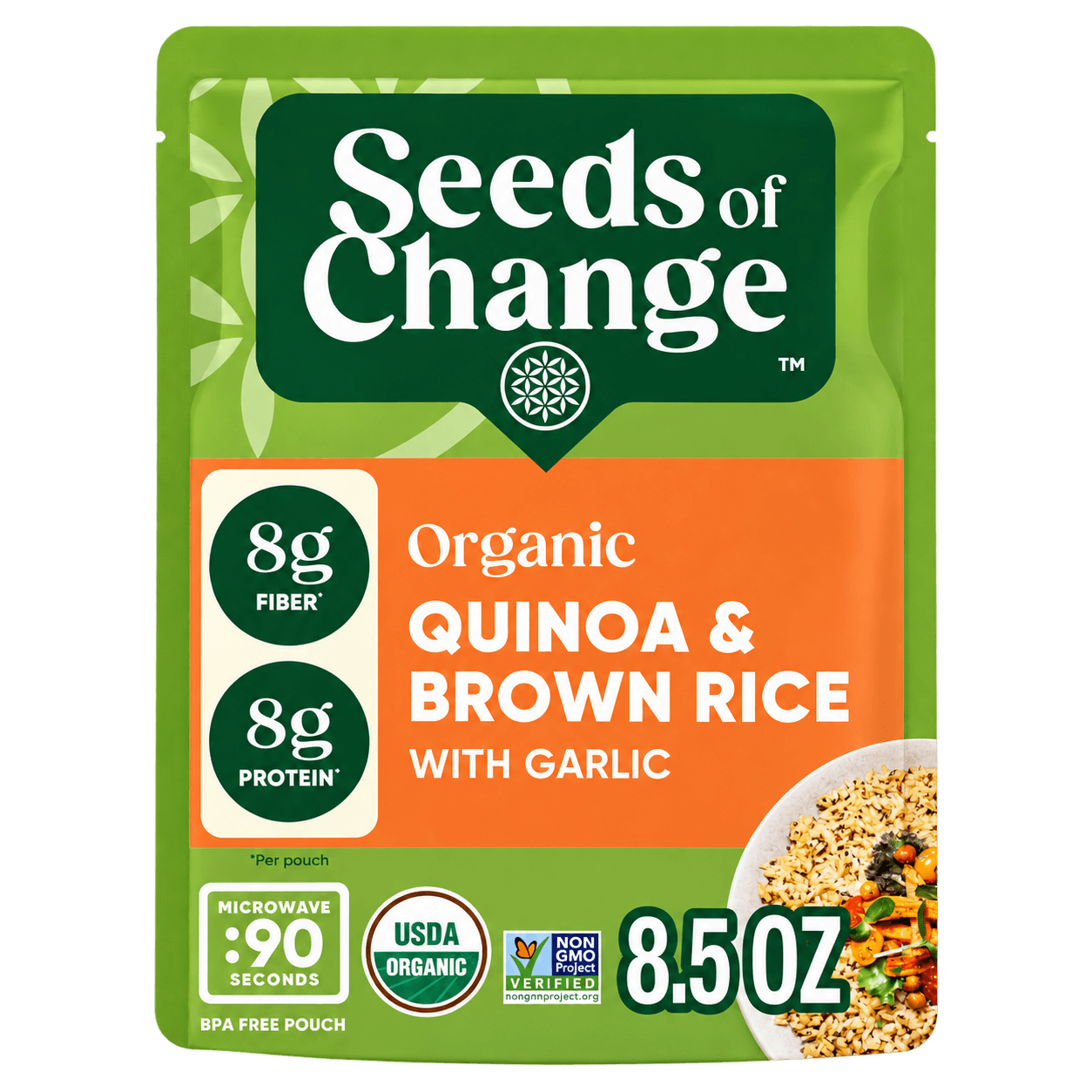SEEDS OF CHANGE Organic Quinoa & Brown Rice with Garlic, 8.5 oz Pouches